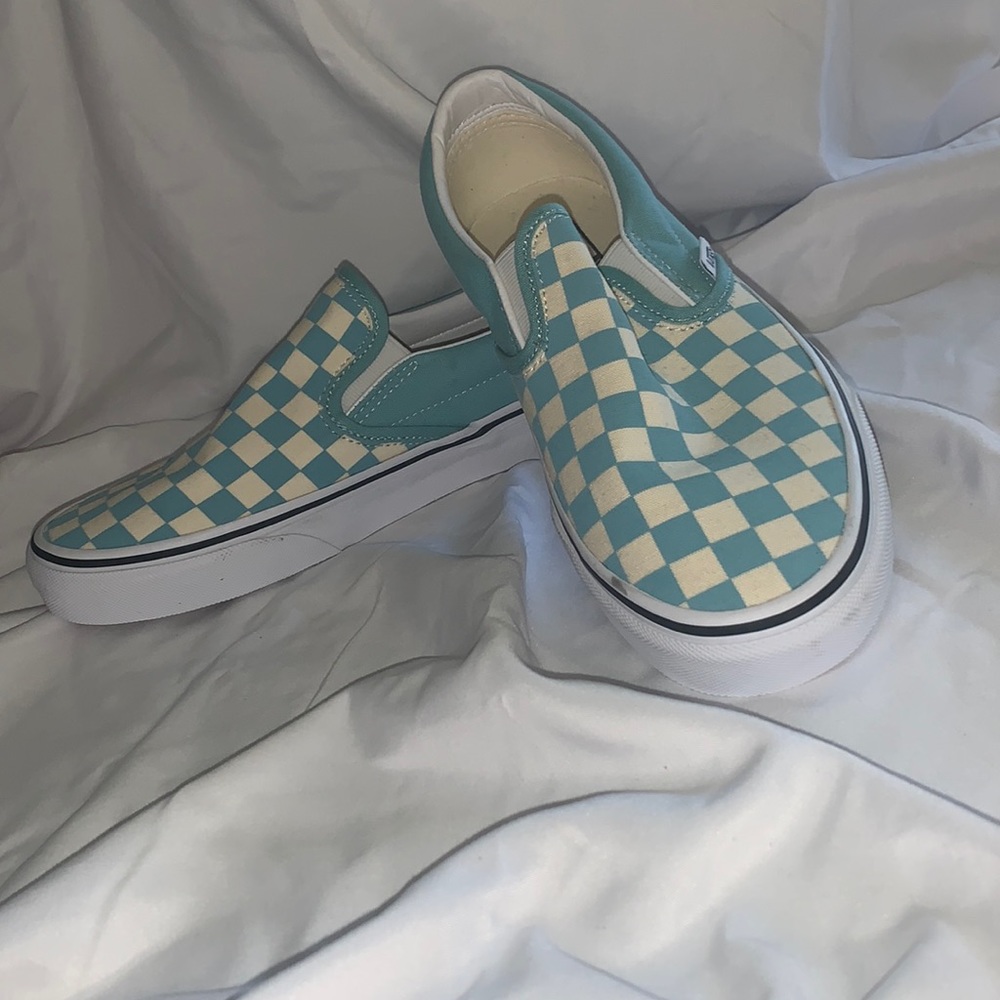 Vans teal&cream classic checkered slip on